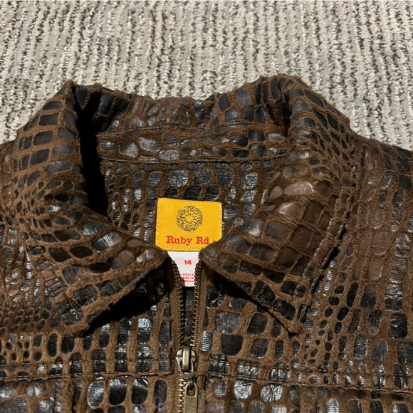Ruby Rd. Dark Brown Croc-Embossed Leather Jacket - Picture 2 of 3